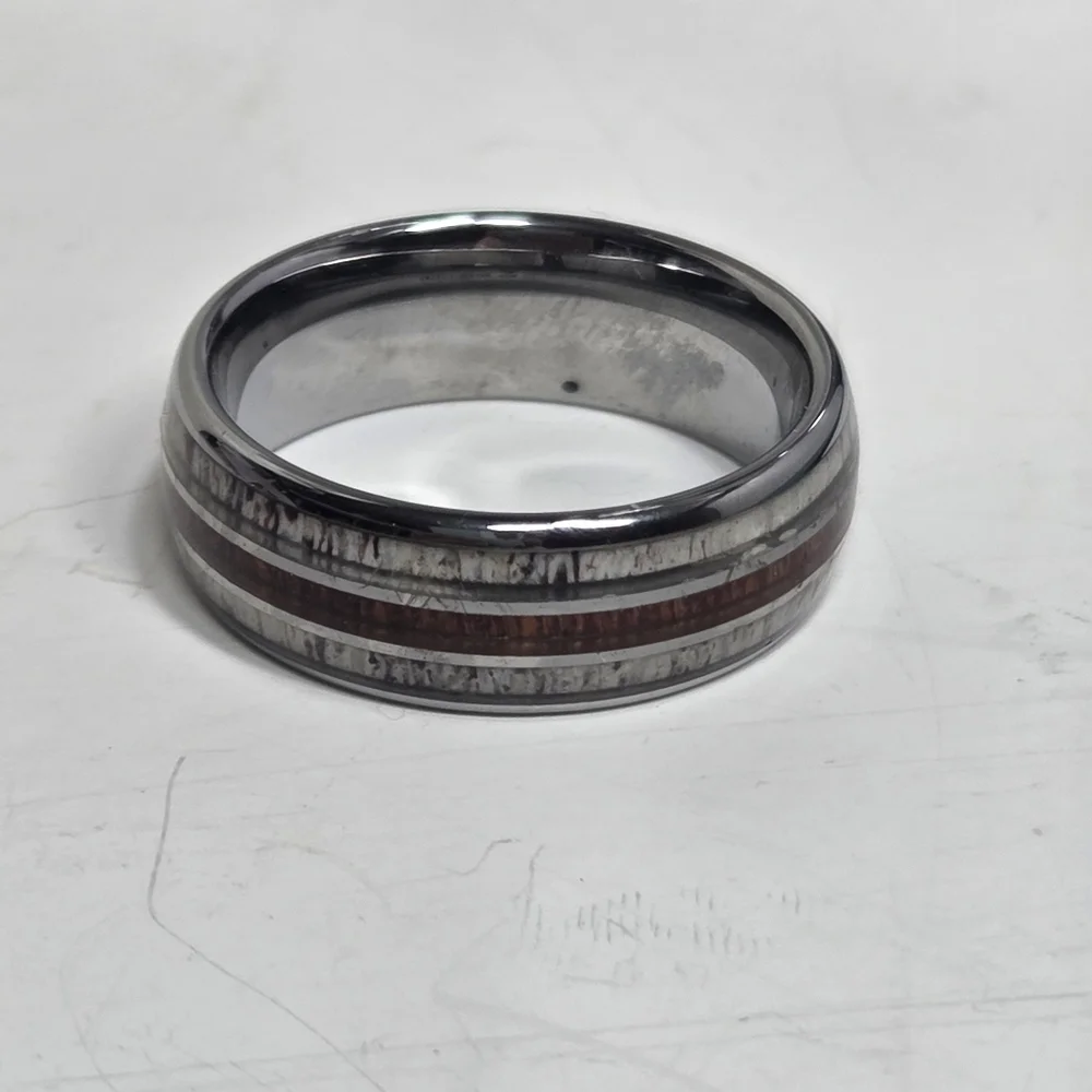 swiss tungsten spikes tu mens wedding band antler wood inlay sz 11